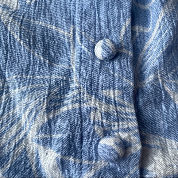 Roxy Crop Top Womens Large Midnight Magic Prairie Button Short Slv Blue Hawaiian - Picture 4 of 15